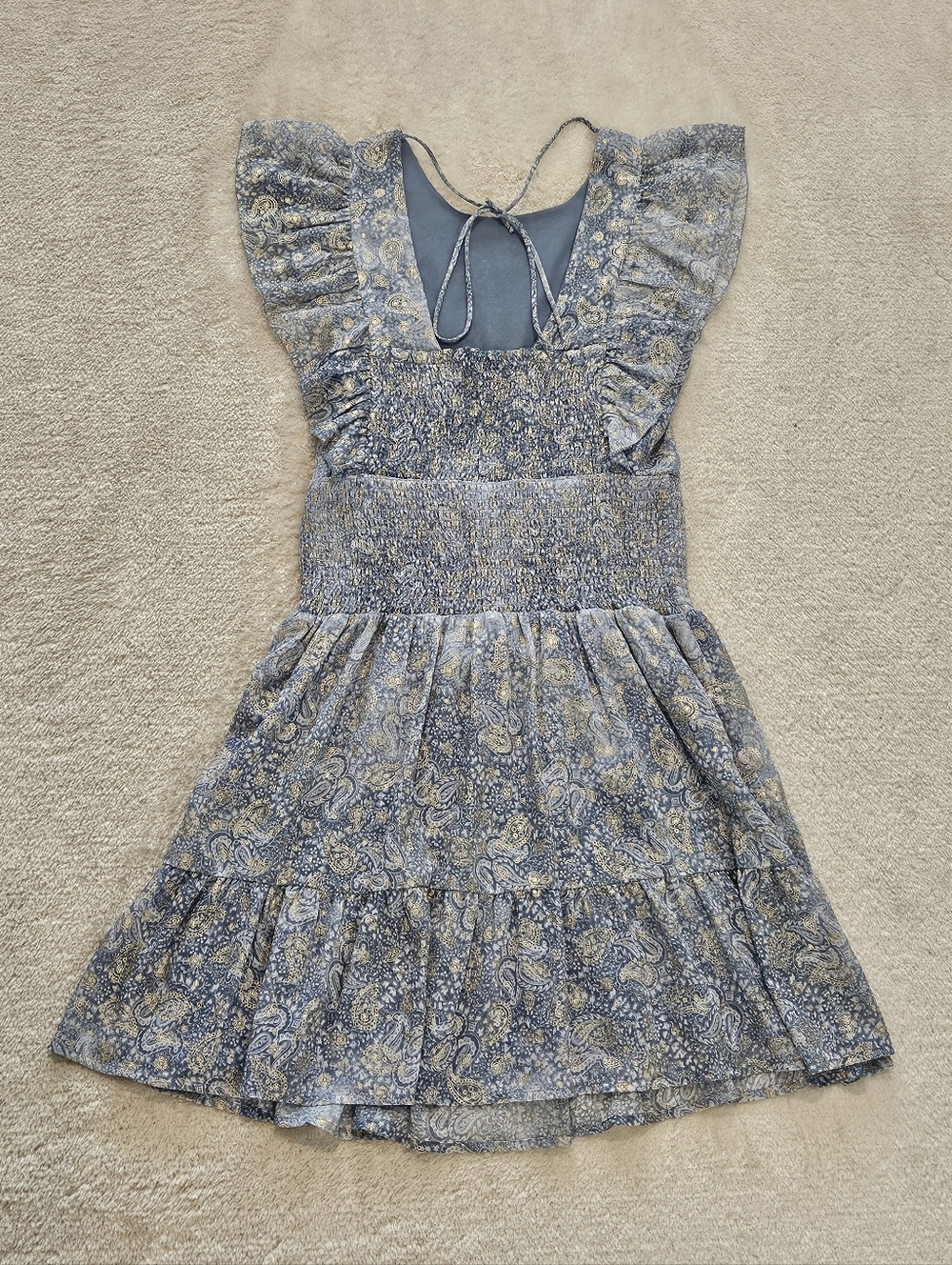 NEW Michael Kors Blue Gold Paisley Ruffle Dress Size XS Preppy Feminine Summer - Picture 7 of 8